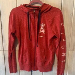 Nike Merchandise MLB Angels Baseball Heathered Red Full Zip Hoodie Womens Small